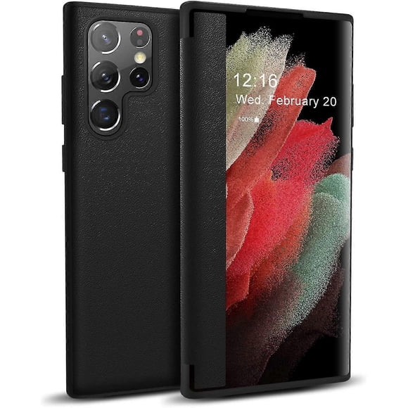 Leather & Translucent Matte Folio Flip Case Compatible Samsung Galaxy S23 Ultra/s23 Plus/s23 With Window View Function
