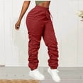 thumbnail image 2 of Amzcrzy Pantalones Cargo Mujer Color Liso Ligeros Senderismo Detalle Fruncido Cintura Elástica Cordón Cómodos Jogging Tallas S-2XL Rojo, 2 of 7