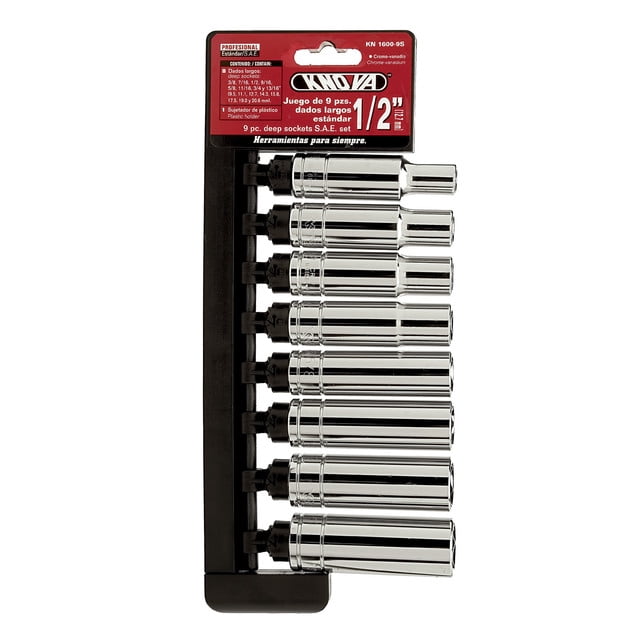 Juego dados 1/2" largos 6 puntas estándar 9 pzas. - Knova