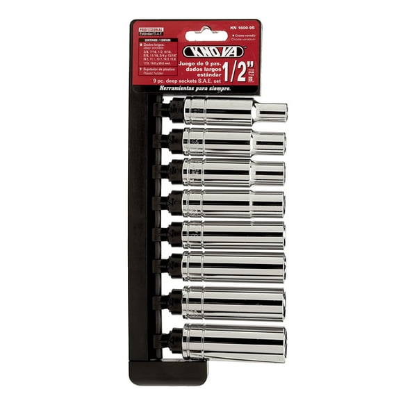 Juego dados 1/2" largos 6 puntas estándar 9 pzas. - Knova