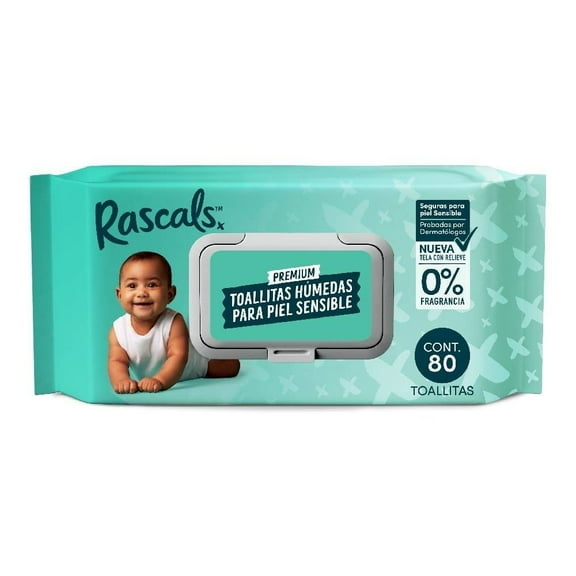 Toallitas húmedas Rascals Para piel sensible 80 Piezas