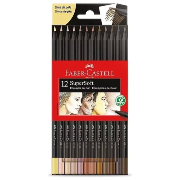 Faber-Castell Lápices de Colores Supersoft Tonos Piel 12 Piezas Black Edition con Mina Suave y Alta Pigmentación