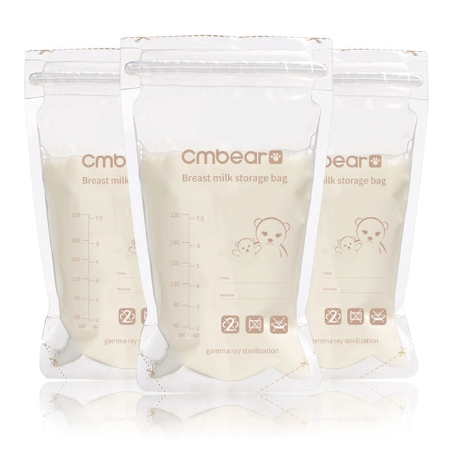 juego de bolsas de almacenamiento de leche materna bolsa de almacenamiento de leche materna para el hogar bolsa de almacenamiento de leche materna suministros de alimentación para Paquete de 30 bolsas transparentes de 220 ml con cierre tipo cremallera, escalas de volumen y espacio para anotar fecha, material PET y PE, sellos laterales reforzados; vista frontal centrada con tres bolsas, a menudo usadas también para transportar pequeñas cantidades de leche o fórmula en viaje.