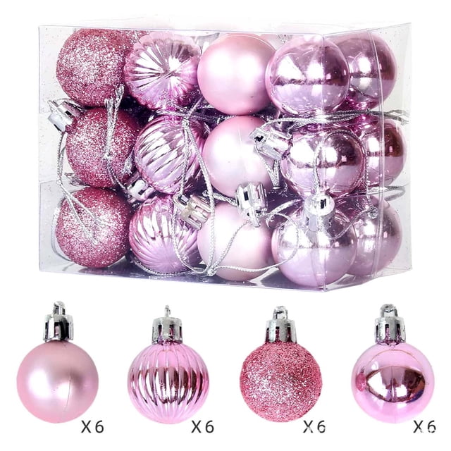 Xihbxyly Bolas de Navidad para Árbol, Adornos Colgantes Galvanizados, Bolas de Plástico con Purpurina, Juego de 24 Piezas, Diseño Irrompible, Decoración Navideña Multiusos, Hogar, Fiesta, Boda, 3 Cm