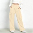 thumbnail image 1 of Pantalones de pana para niñas, cintura elástica, corte holgado, cordón ajustable, bolsillos, pantalones casuales para niñas con pana de mezcla de algodón de textura suave, tallas de 5-6 a 14-15 años., 1 of 5