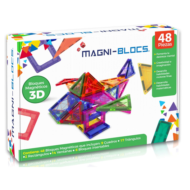 Xtellar Imanes Didácticos, Set de 48 Piezas, Bloques Magnéticos 3D, Figuras Geométricas Magnéticas