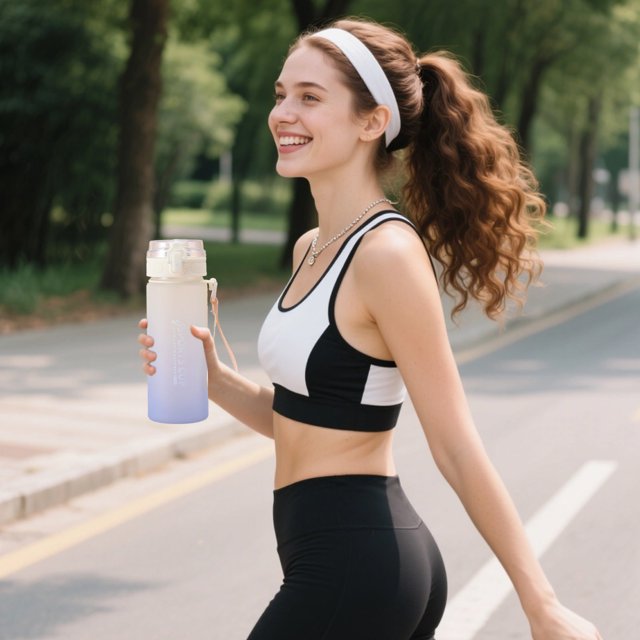 Botella de agua deportiva de gran gradiente 600ml/800ml | Plástico de PC a prueba de fugas | Tapa abatible de un botón, correa de transporte | Vaso portátil recto para hombres y mujeres | Blanco