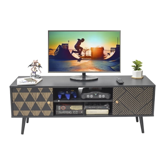 Mueble de TV Top Living Moderno Negro con Detalles Café