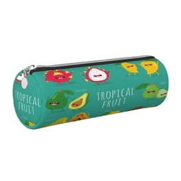 Easygdp Tropical Fruit para Estuche de Lápices Cilíndrico de Cuero con Cremallera, Organizador de Lápices de Cuero para Escuela, Oficina y Viajes