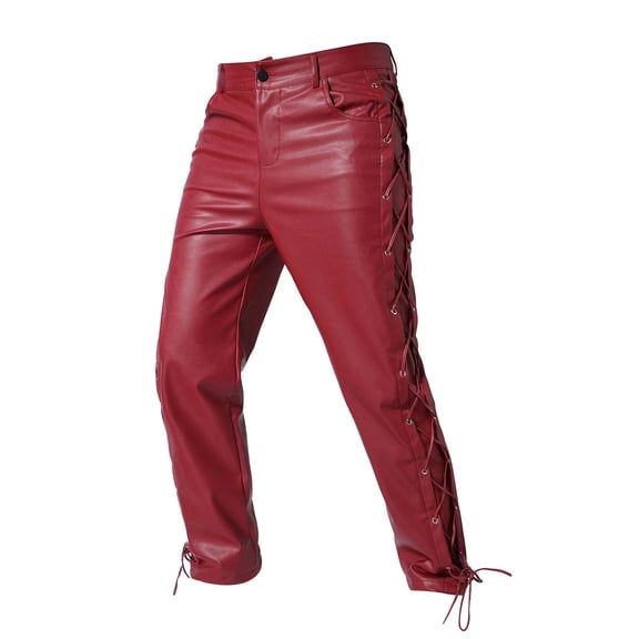 Pantalones largos para hombre, estilo punk, retro, gótico, casual, de cuero, de color liso