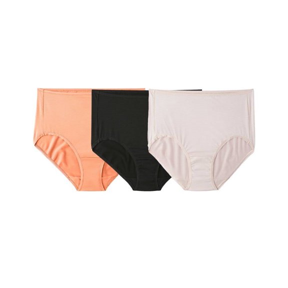 Pantaleta Fruit of the Loom para dama, Colección Breathable Cooling Stripes, Multicolor Talla 6, 3 Piezas