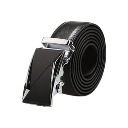 CINTURÓN DE CUERO DE NEGOCIO PARA HOMBRES CON HEBILLA AUTOMÁTICA Y RATÁN, INSPIRADO EN CHIC, TRIÁNGULO PLATEADO 55 7/8-58 5/8