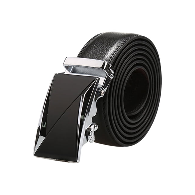 CINTURÓN DE CUERO DE NEGOCIO PARA HOMBRES CON HEBILLA AUTOMÁTICA Y RATÁN, INSPIRADO EN CHIC, TRIÁNGULO PLATEADO 55 7/8-58 5/8