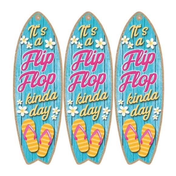Ambiente playero SurfStoke 3Pzas 16x45cm Madera Tabla de Surf VentDepot