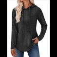 thumbnail image 3 of Sudadera con Capucha de Punto Acanalado Suave para Mujer, Suéter de Larga, Sudadera Ligera y Acogedora para Otoño. Negro M, 3 of 6