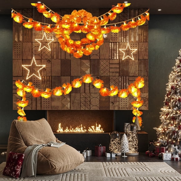 Xihbxyly Luces de Dalias para Halloween, Cadena de Luces Led Naranjas, a Pilas, Brillo Cálido, Decoración para Interiores y Exteriores, Cosecha de Otoño, Fiesta de Acción de Gracias, 3 M de Largo, 20