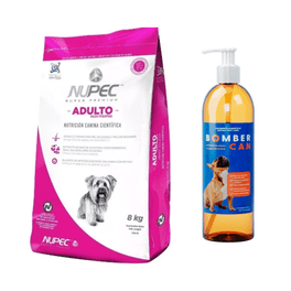 Combo Croquetas para perro Nupec Adulto Raza Pequeña 8 kg con Bomber can aceite de salmon 1l