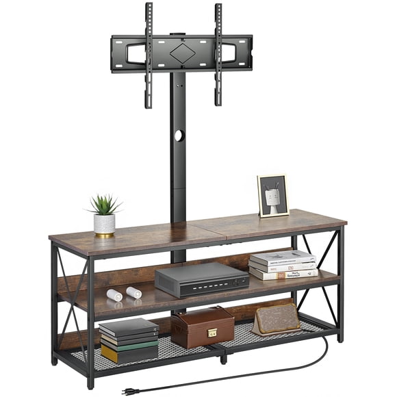 Soporte para TV VEVOR de 48" con soporte para televisores de hasta 75", centro de entretenimiento con toma de corriente, consola de TV de altura ajustable con soporte y gabinetes de