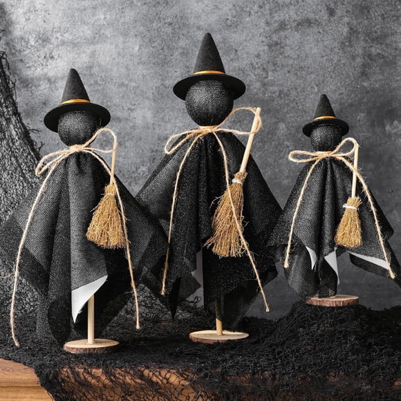 Juego de Decoración de Halloween de Fantasmas de Madera para Interiores, Incluye Tres Tamaños de Base de Madera Decorativa, Adecuado para Fiestas y Decoración de Mesas y Repisas.