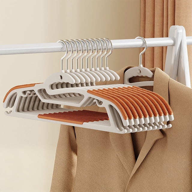 Perchas antideslizantes de plástico en pack de 10 | Hombros sin corredera, organización de armarios que ahorran espacio | Multicolor gris negro naranja azul marino | Gancho pequeño impermeable