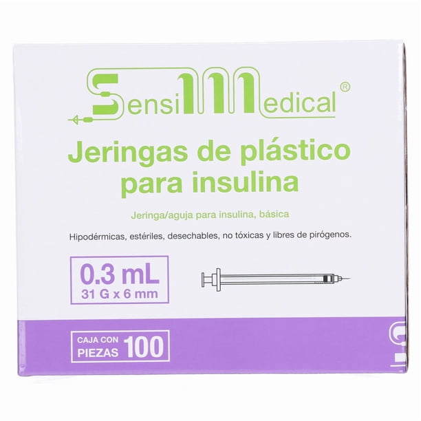 Sensimedical Jeringa para Insulina 0.3 ml con Aguja 31G x 6 mm, Caja con 100 Piezas