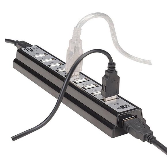 Concentrador USB 2.0 onlyliua Alta Velocidad 10 Puertos con Adaptador Corriente