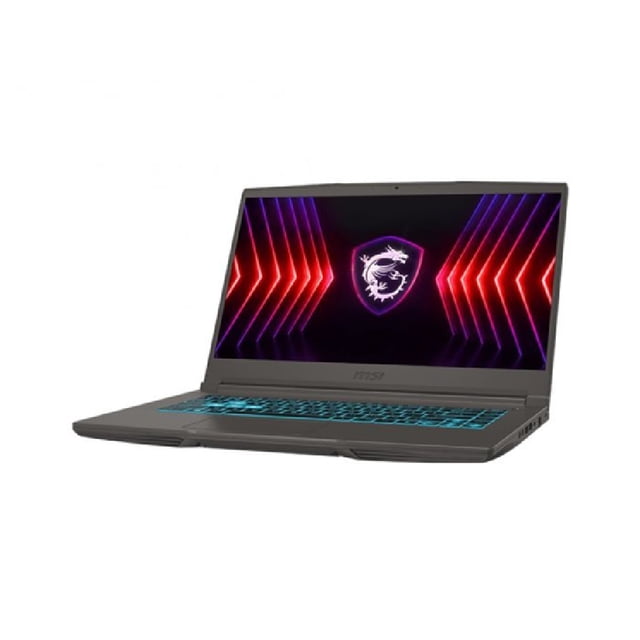 laptop gamer msi thin b13ve-2897mx 15.6" FHD, vista 3/4 frontal abierta con chasis gris y teclado retroiluminado azul; pantalla muestra el logo MSI; Intel Core i7-13620H, NVIDIA GeForce RTX 4050, 16GB DDR5 y SSD 512GB según especificaciones; también usada frecuentemente como estación móvil para edición de video ligera.