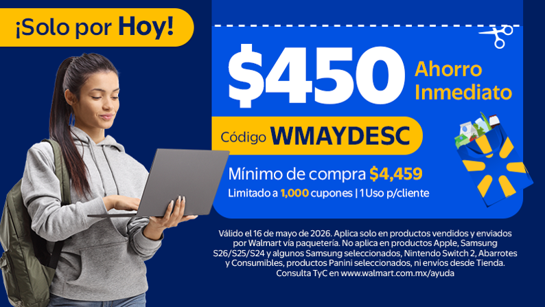 Ahorro inmediato de $450 con código: WMMAYDESC mínimo de compra $4,459 limitado a 1,000 cupones. Un uso por cliente. Válido el 16 de mayo de 2026. Consulta Términos y Condiciones.