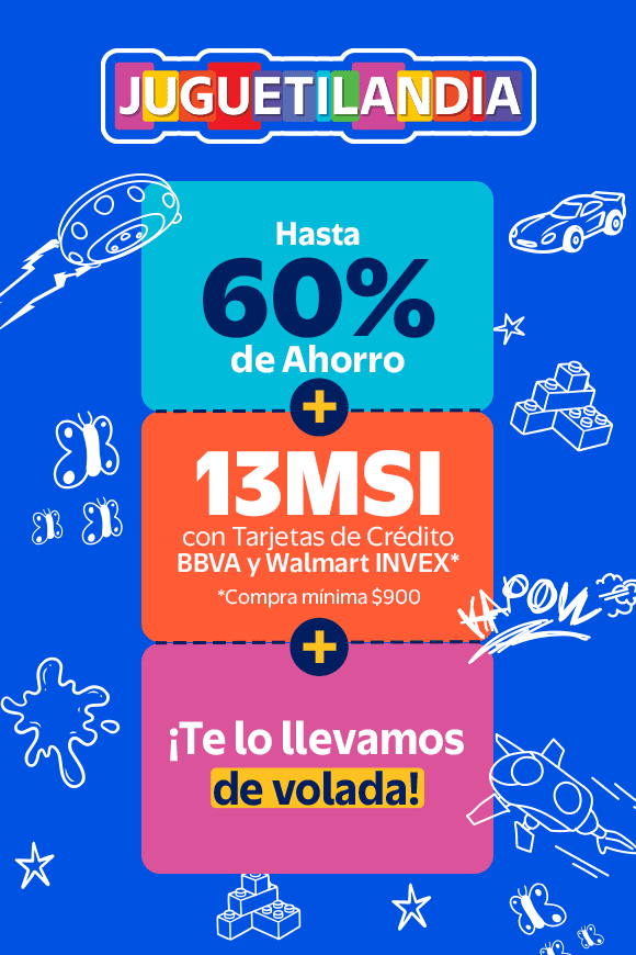 Hasta 60% de Ahorro + 13 MSI con tarjetas de crédito BBVA y Walmart Invex* *Compra mínima de $900 + Te lo llevamos de volada