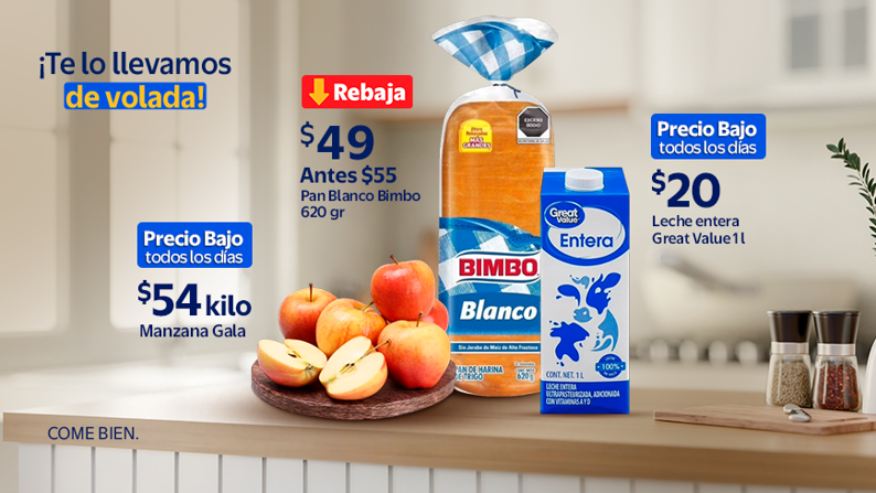 PAN BLANCO 620 GR - Antes $55 Ahora $49 MANZANA GALA GV LECHE ENTERA 1 L $20