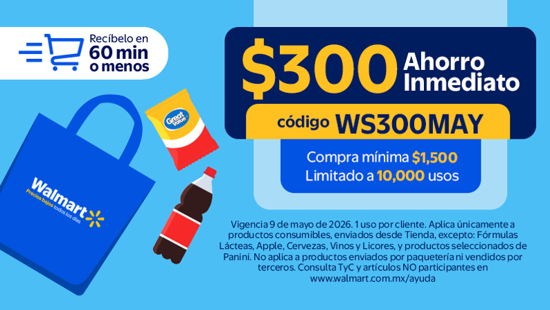 Ahorro inmediato de $300 con código: WS300MAY mínimo de compra $1,500 limitado a 10,000 cupones. Un uso por cliente. Válido el 9 de mayo de 2026. Consulta Términos y Condiciones