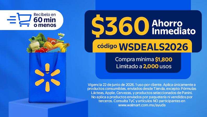 CUPON MWSEALS2026 Ahorro inmediato $360 Compra minima $1,800 Limitado a 2,000 usos Vigencia 22 junio 2026 1 uso por cliente + Recíbelo en 60 min o menos