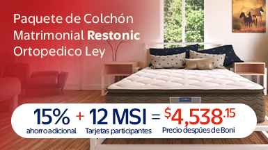 Paquete de Colchón Matrimonial Restonic Ortopedico Ley 15% + 12 MSI = $4,538.15