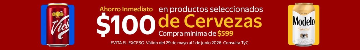 Ahorro inmediato de $100 en la compra mínima de $599 en productos seleccionados de Cervezas