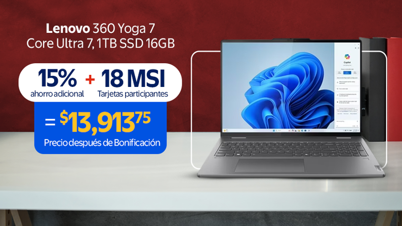 Lenovo 360 YOGA 7 16IML9 Core Ultra 7 Antes: $2.799 - Ahora: $2.299