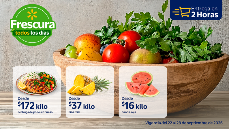 Pechuga de pollo desde $172 kilo | Piña miel desde $37 kilo | Sandía roja desde $16 kilo. Del 22 al 28 de septiembre de 2026.