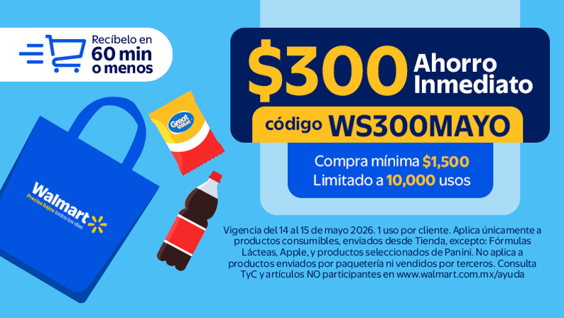 Ahorro inmediato de $300 con código: WS300MAYO mínimo de compra $1,500 limitado a 10,000 cupones. Un uso por cliente. Válido el 14 y 15 de mayo de 2026. Consulta Términos y Condiciones