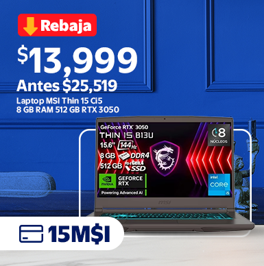 Laptop MSI Thin 15 Ci5 8 GB RAM 512 GB RTX 3050