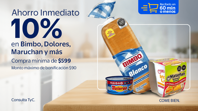 10% de Bonificación en Despensa, Compra mínima de $599