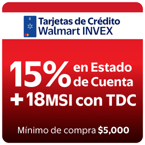 Tarjetas de Crédito Walmart INVEX en Estado 15 de Cuenta + 18MSI con TDC Mínimo de compra $5,000