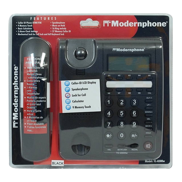 Teléfono Alámbrico Modernphone con Identificador y Altavoz Negro