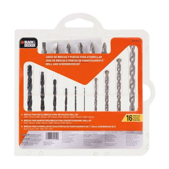 Juego de Brocas y Puntas para Atornillar Black & Decker 16 Piezas