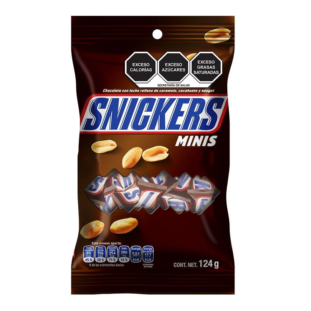 Chocolate con leche Snickers Minis relleno de caramelo, cacahuate y nougat  124 g
