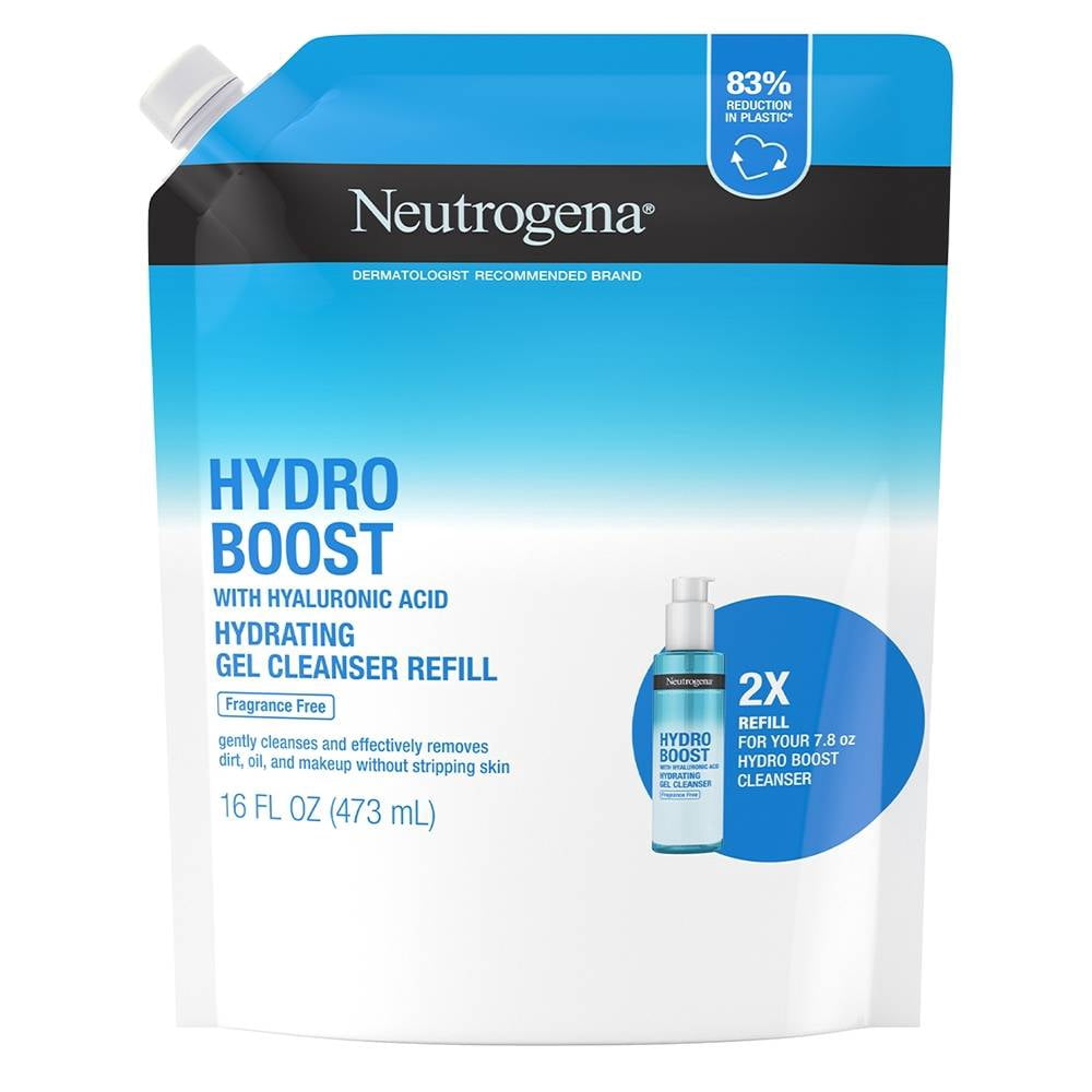 Neutrogena Hydro Boost Hydrating Gel Cleanser Fragrance Free Refill Pouch 16 fl oz product package