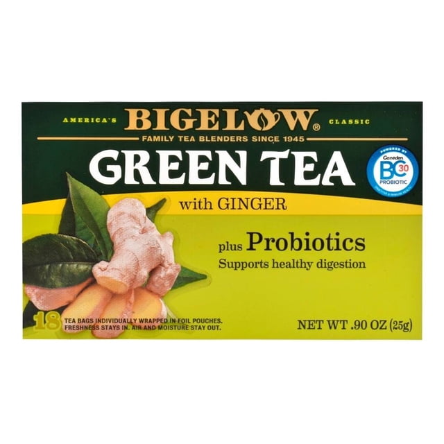 Té verde Bigelow y jengibre con probióticos 18 bolsas de 1.38 g c/u