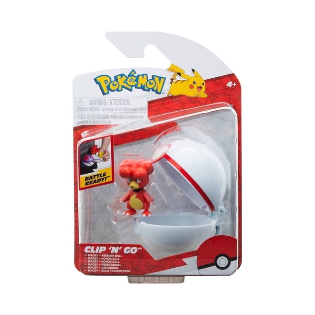 Figura Pokémon Clip N Go PremierBall y Figura Magby de 2 Pulgadas