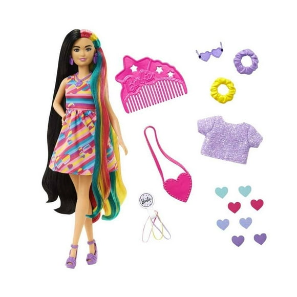 Muñeca Barbie Fashion & Beauty Totally Hair Vestido de Rayas de Colores