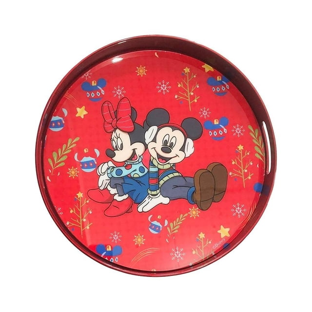 Charola Holiday Time Redondo de Plástico 35 cm Diseño Mickey y Minnie Rojo