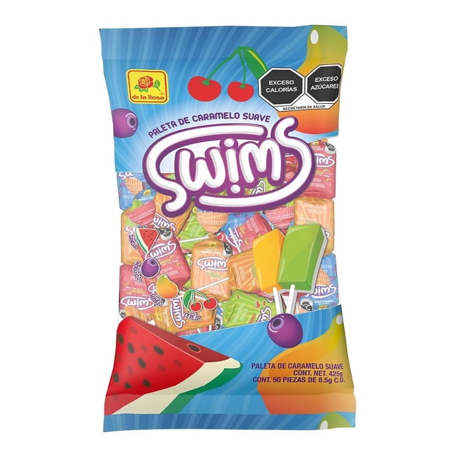 Paleta de la Rosa Swims de caramelo suave 50 pzas de 8.5 g c/u