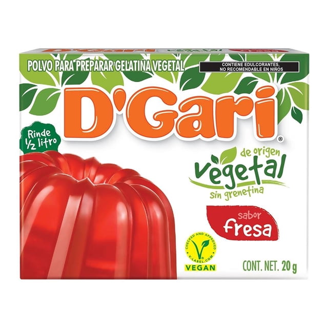 Polvo para preparar gelatina D´Gari de origen vegetal sabor fresa 20 g